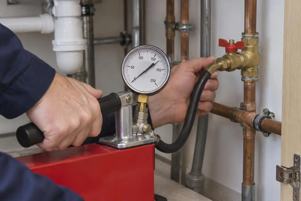 Lekdetectie Raalte – druktest op een waterleiding met een manometer