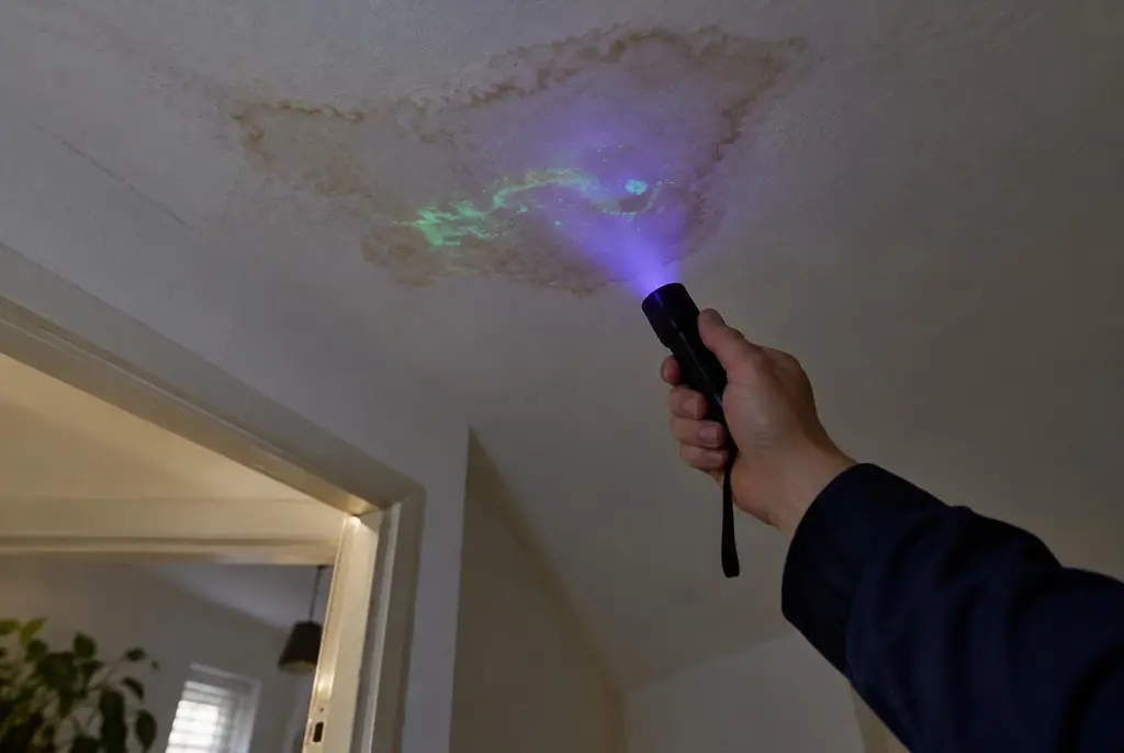 Lekdetectie Raalte – kleurstof controleren op het plafond met uv-licht
